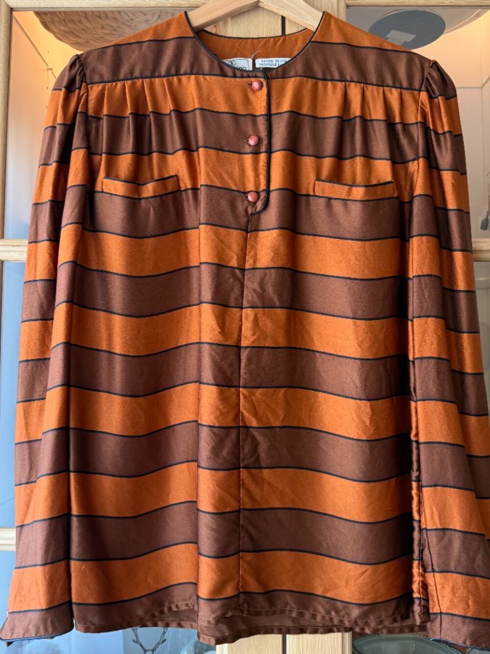 Valentino Vintage 1980's Silk Blouse Size 6 Copper & Bronze Stripes